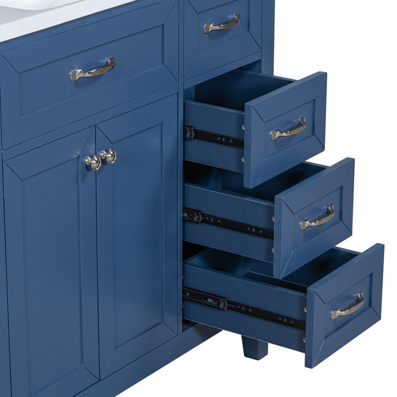 Élégant meuble-lavabo bleu de 36 po sans lavabo, base d'armoire seulement avec tiroirs et structure solide