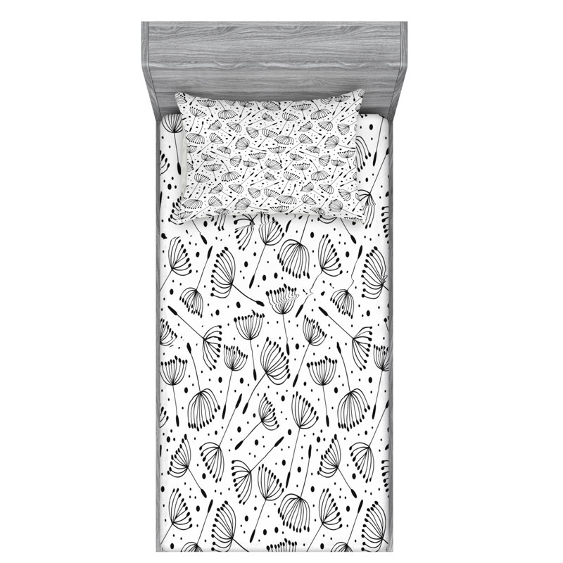 Microfiber Floral Sheet Set, Twin Sheet Set with Fitted Sheet