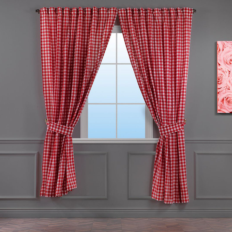 Rideau en polyester , L 40 po x H 84 po, Rouge / blanc
