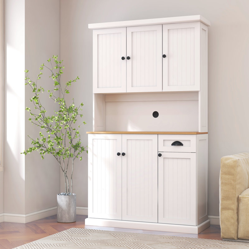 71" Kitchen Buffet Cabinet With Adjustable Shelves, Freestanding For Flour Bag Storage, 6 Doors And 1 Drawer - White Microwave Oven Countertop,