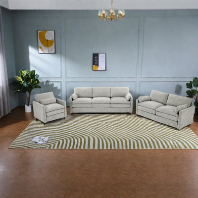 Ensemble de canapé moderne et confortable, revêtement en chenille, salon spacieux et élégant