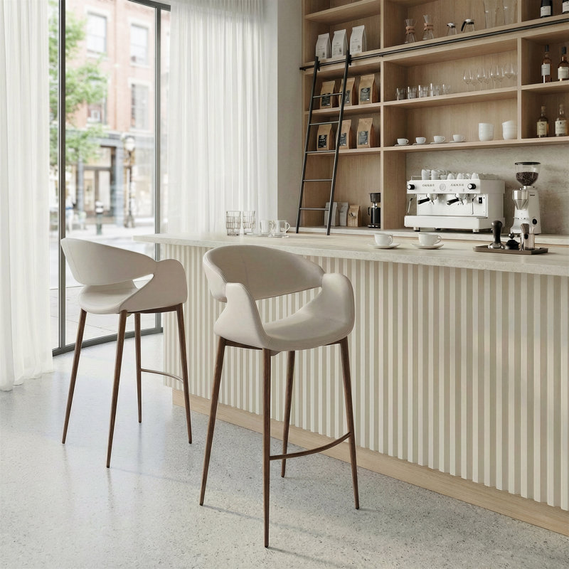 Tabouret de bar Limay beige et noyer