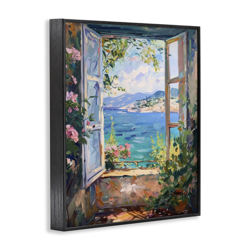 Fenêtre vue sur la mer, estampe numérique encadrée par LSR Design Studio, H 14 po x l 11 po, Giclée encadrée noir minuit