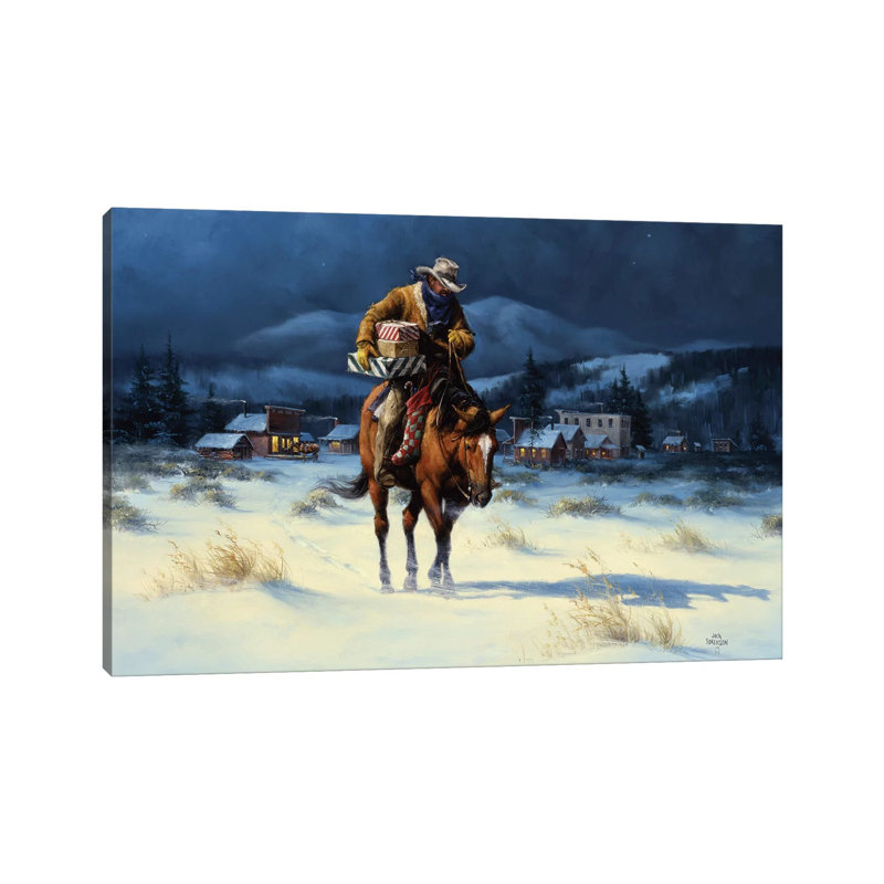 «Bringing Christmas Home» par Jack Sorenson - reproduction d'art sur toile tendue, H 8 po x l 12 po x P 0,75 po