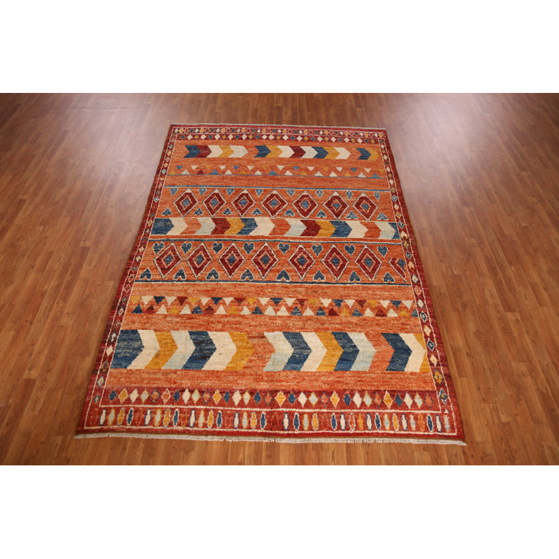 Tapis orange marocain à motif géométrique orange 7 x 10