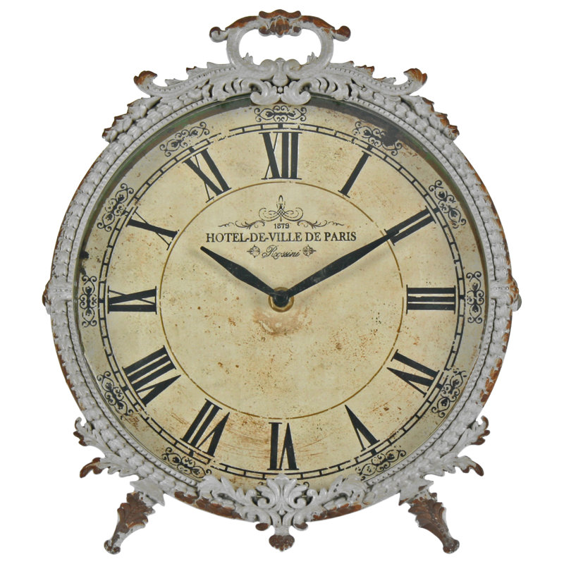 Roman Numeral Metal Quartz Movement / Crystal Tabletop Clock in Grey