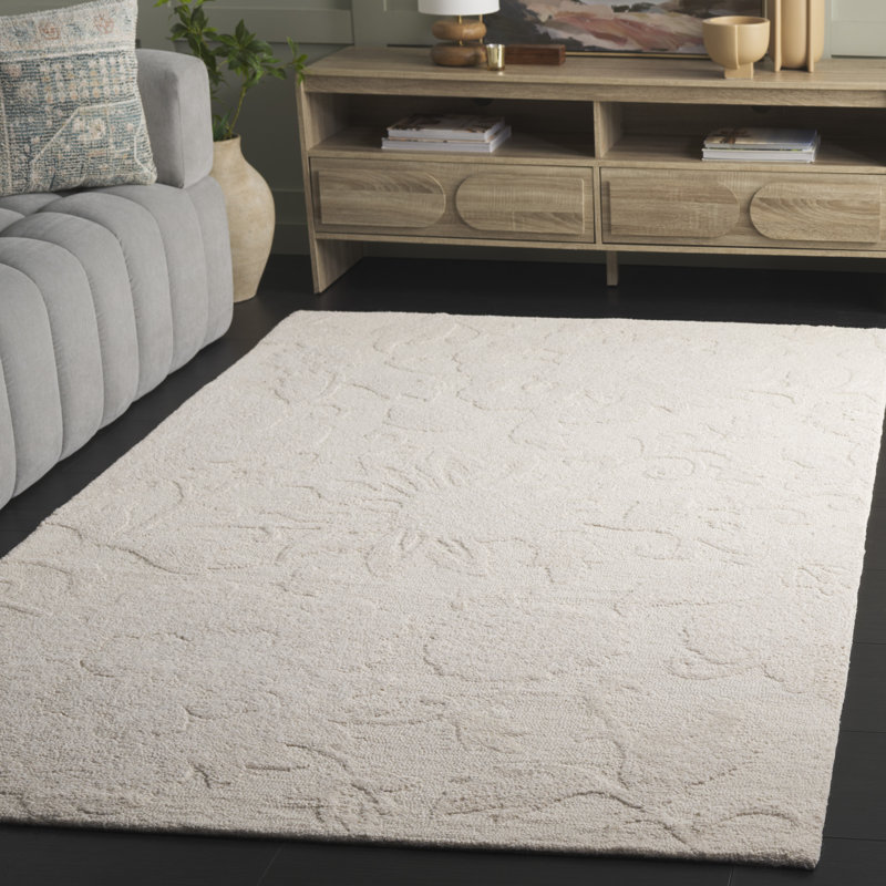 Laine touffetée à la main Blossom Tapis d'intérieur floral en coton, Rectangle 9 pi x 12 pi