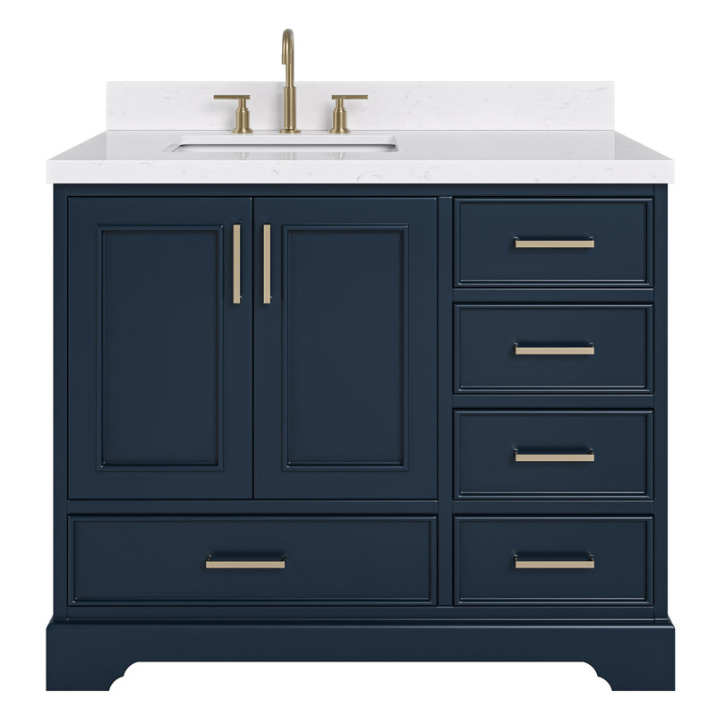 Ensemble de meuble-lavabo simple 42,25 po avec plateau en quartz Abshire, Bleu minuit