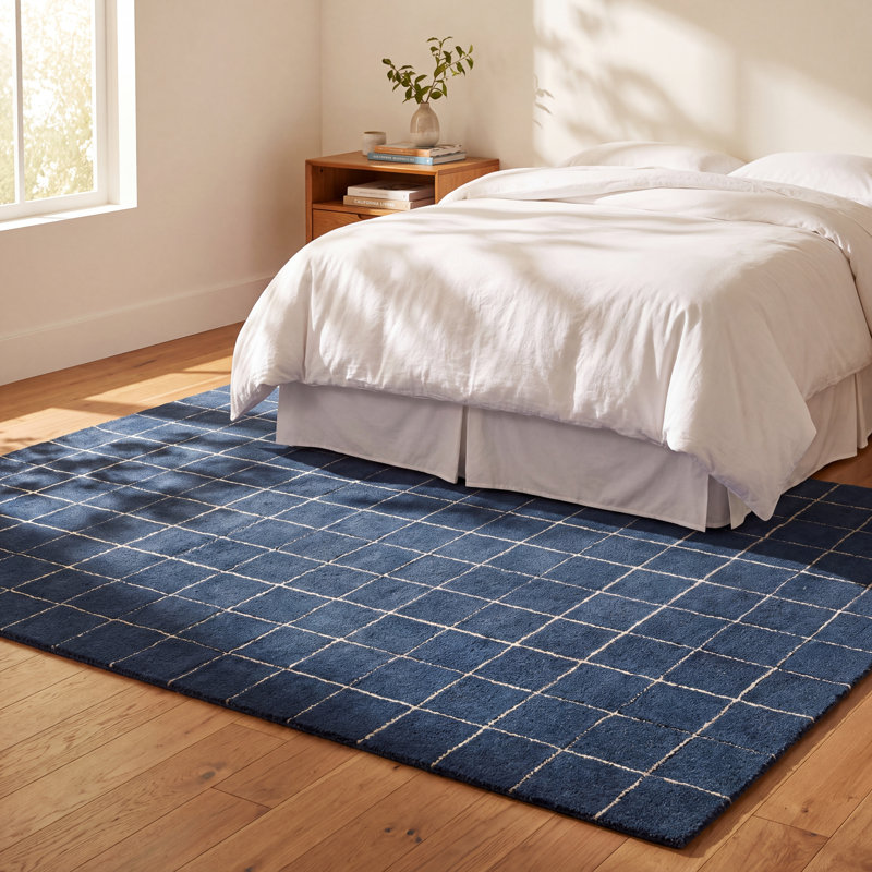 Mallory Blue Hand Tufted Area Rug, Rectangle 5' x 8'
