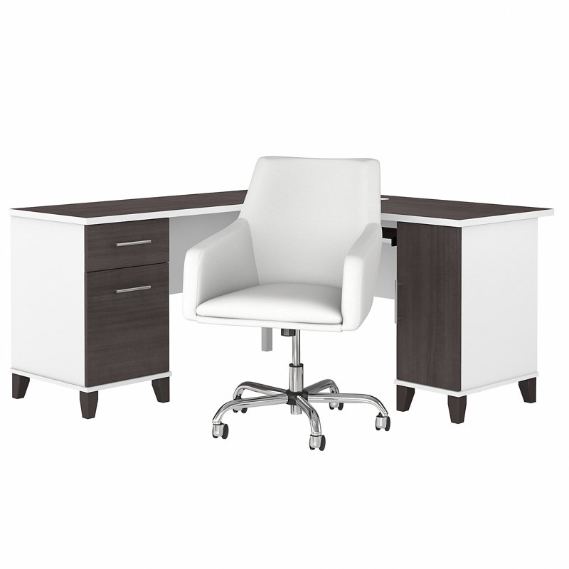 Ensemble de bureau en L réversible Anousha Masala, Gris orage / Blanc