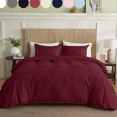 Housse de couette unie pour grand lit simple Bourgogne Clean Clean - peau - mélange de coton, tissu respirant doux, confort en toutes saisons, bords, boulochage après plusieurs lavages, couverture complète pour différents types de lits,
