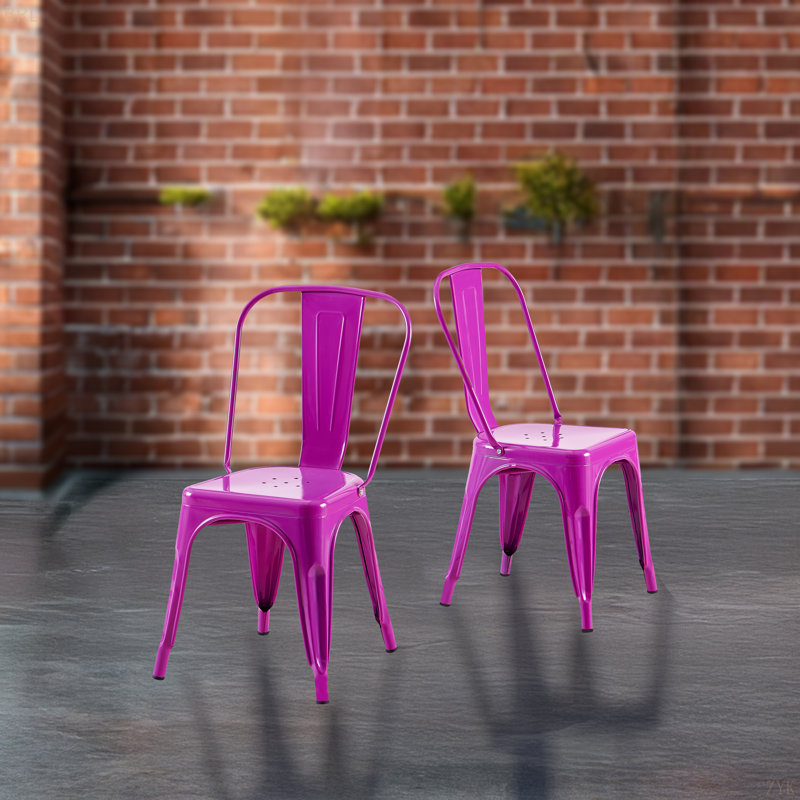 High Gloss Industrial Metal Dining Chairs 18 Inch Seat Height Stackable Indoor Outdoor, Lightweight Easy-Clean Surface, Easy Assembly, Durable Modern Design