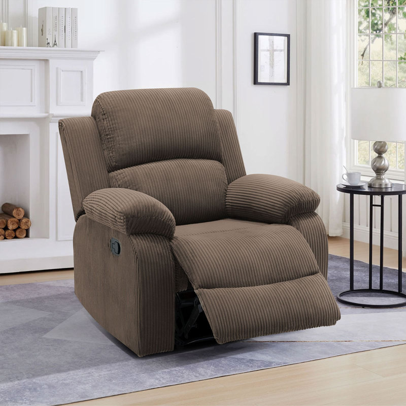 Comfy Manual Brown Corduroy Stripe Fabric Living Room Recliner Functional 3-Piece Sofa Set