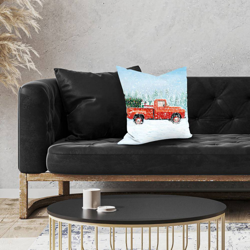 Christmas tree truck - 18"x18" Throw pillow - Poly twill - Print on demand