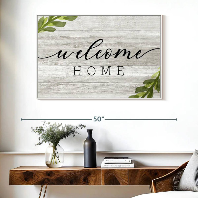 Panneau mural rustique « Bienvenue à la maison », Cadre flottant blanc, 40 po x 27 po