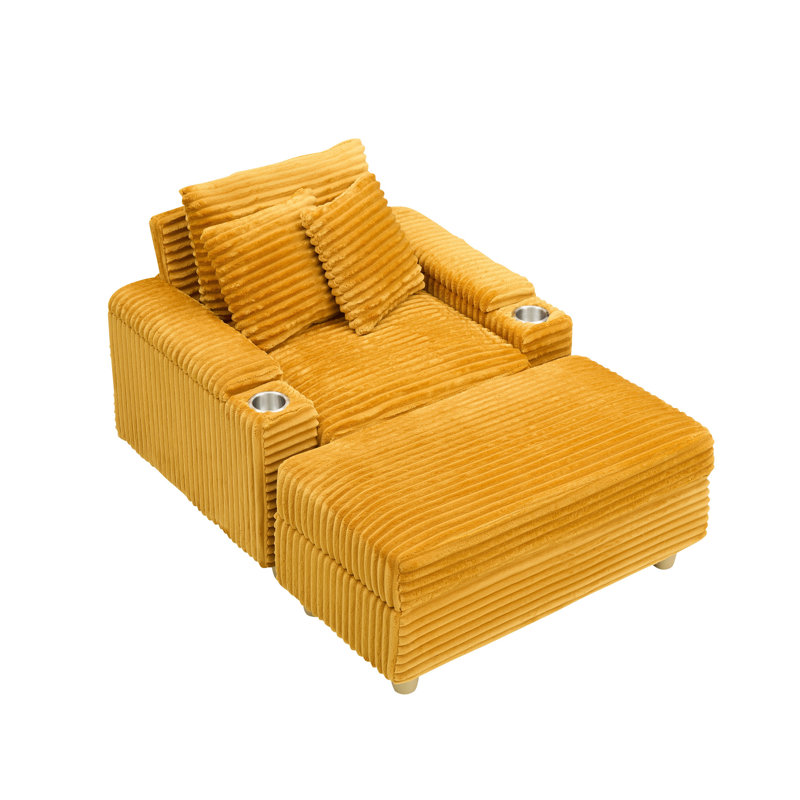 Canapé rembourré en velours côtelé de 41 po de largeur avec 2 coussins, Velours côtelé orange