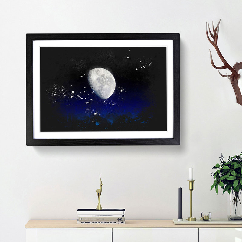 Close Up of the Moon - Picture Frame Graphic Art Print, 62cm H x 87cm W x 2cm D, Black Framed