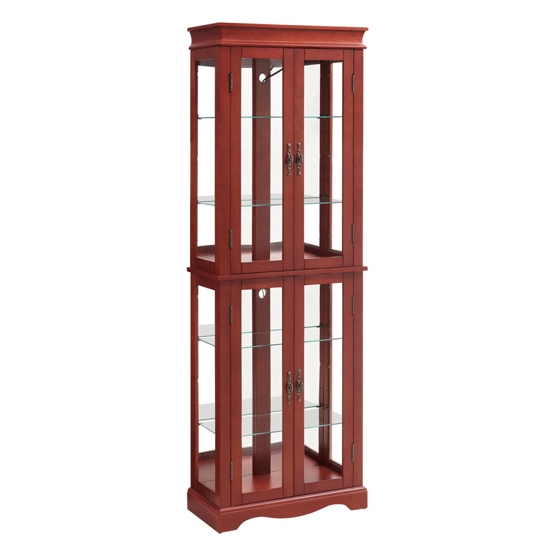 Lighted Curio Cabinet, Glass Display Cabinet With Adjustable Shelves, Vintage Storage Case, Burgundy