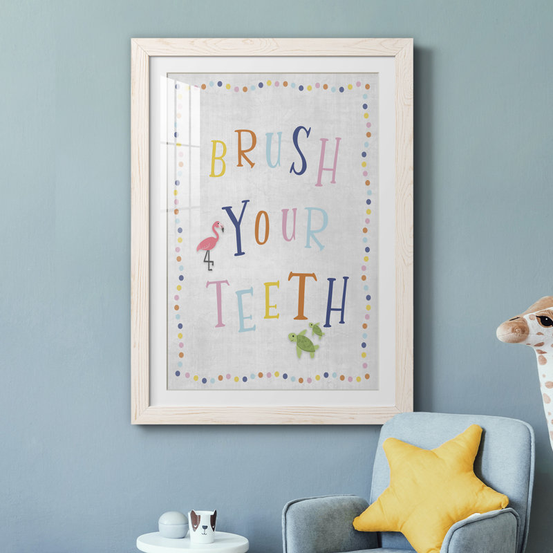 Brossez-vous les dents - Imprimé, Papier encadré blanc, H 31,5 po x l 23,5 po x P 1,5 po