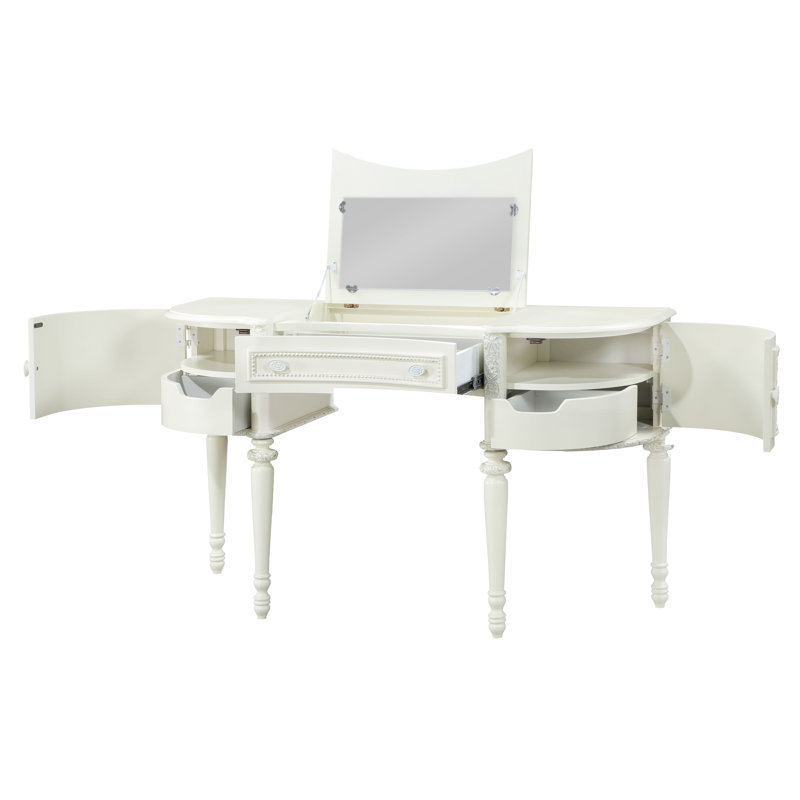 Dorothy Transitional 52"L Half Moon Vanity Desk with Mirror in Ivory