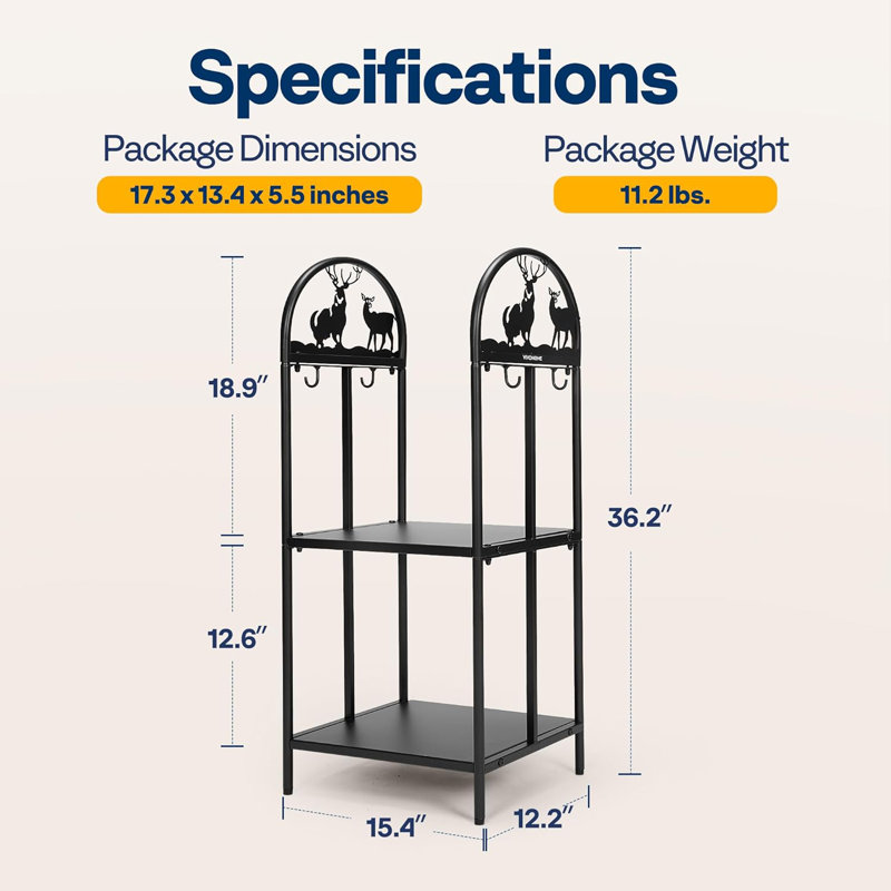 3Ft 2-Tier Wrought Iron Storage Log Rack With Elk Pattern