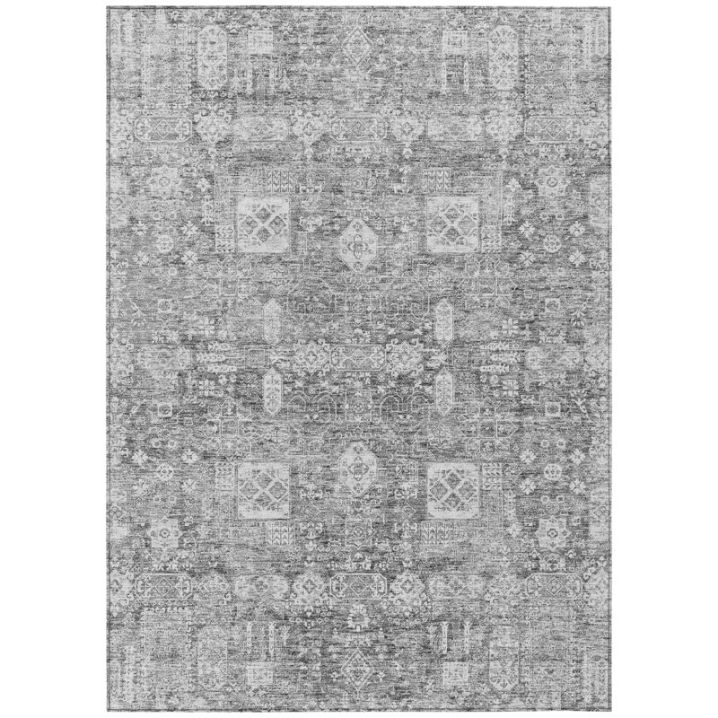 Tapis extérieur gris lavable argenté et gris anthracite 5 pi x 8 pi