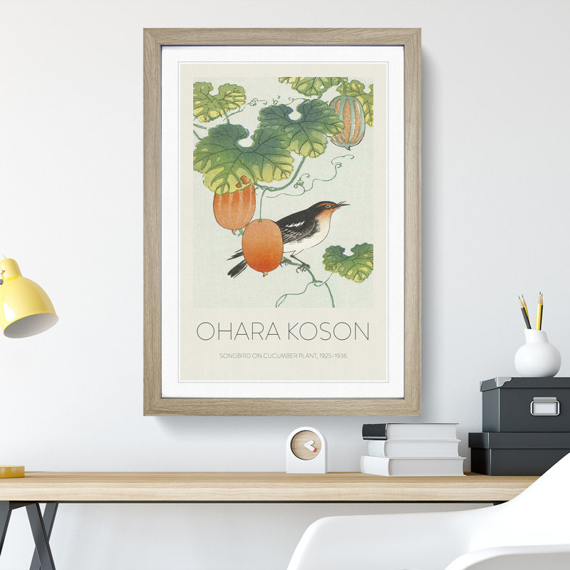 Songbird in Cucumber Plant - Picture Frame Painting, Oak, 36cm H x 27cm W x 2cm D
