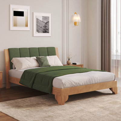 Cadre de lit en bois de pin de qualité supérieure, cadre de lit avec tête de lit inclus, lit Mid-Century moderne
