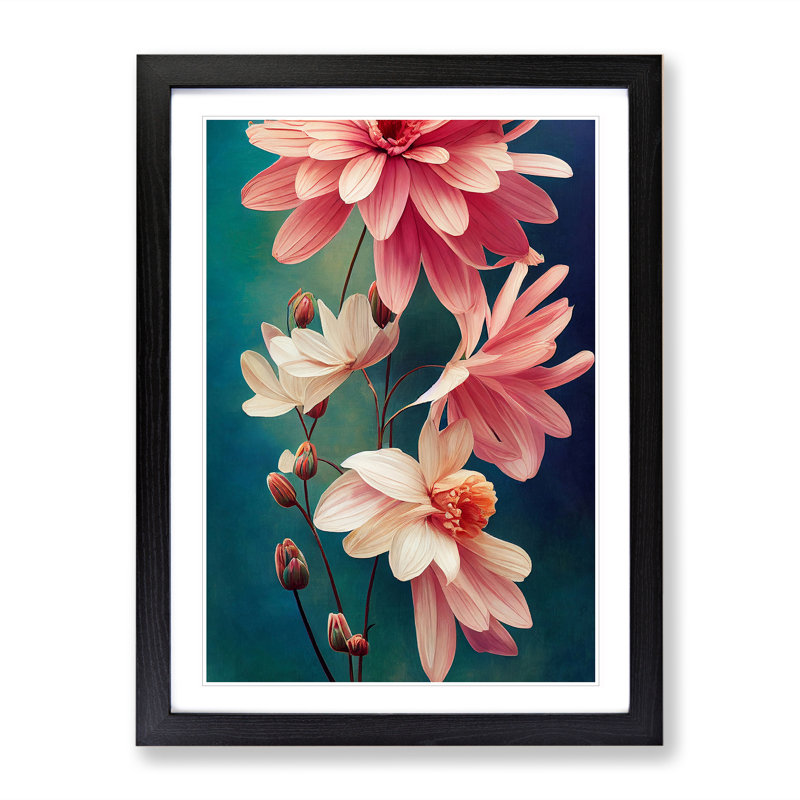 XV1022-3418X Peaceful Flower Scene - Print, 48cm H x 36cm W, White, Black Framed