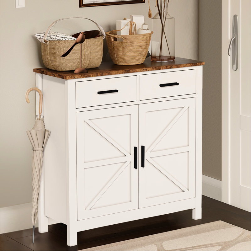 Armoire de rangement de cuisine en blanc moderne - Buffet à 2 tiroirs et portes pour le salon, la salle à manger et la salle à manger pouvant accueillir plusieurs articles saisonniers avec cafetière
