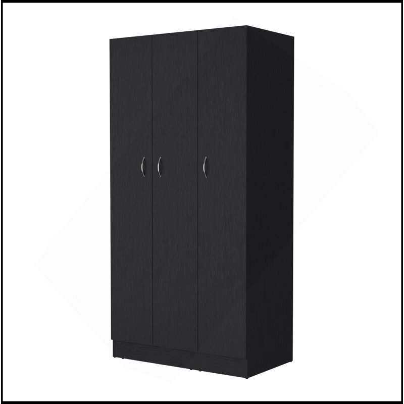Armoire Casper avec 2 tiroirs, tringle suspendue et 3 portes, Noir
