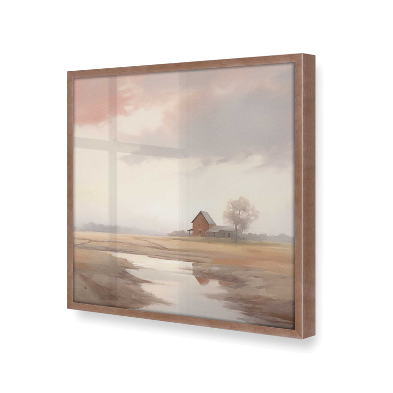Motif rustique de grange, Encadré rose poudre, H 21,5 po x l 21,5 po