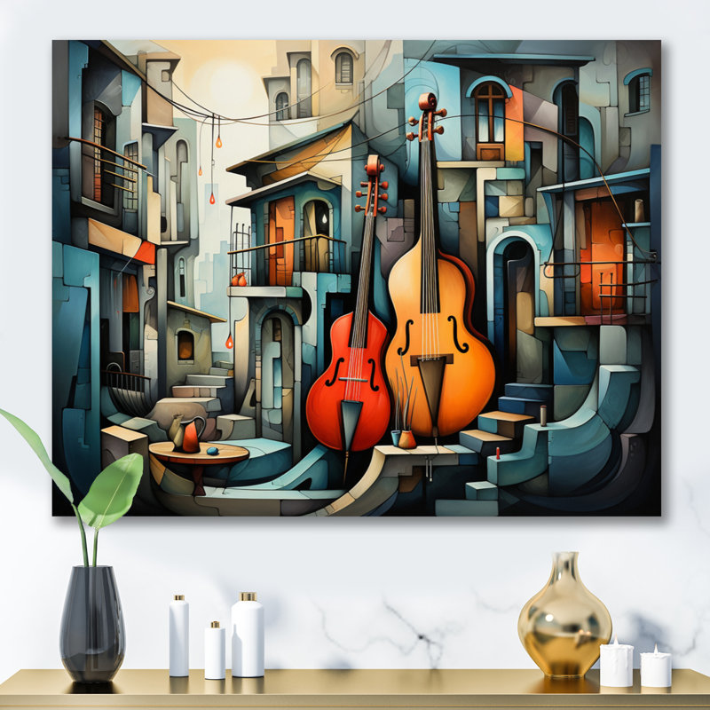 «Cubism Music Forms V», reproduction sur toile, Toile tendue, H 34 po x l 44 po x P 1,5 po