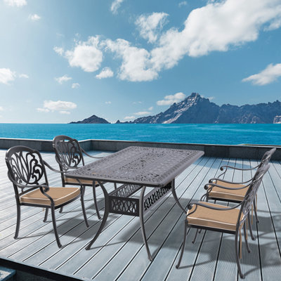 5-Piece Set Of Cast Aluminum Patio Furniture With Brown Cushions(Same Sku:W1710S00085)