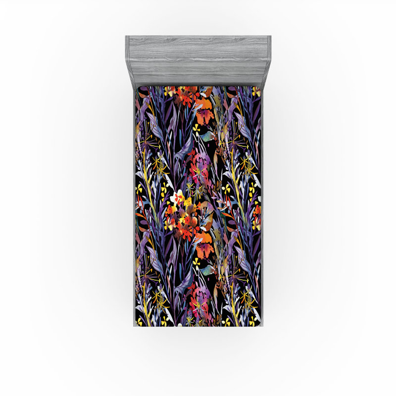 Drap-housse Ambesonne, Drap-housse pour lit simple TG, Bleu, violet, vermillon / floral