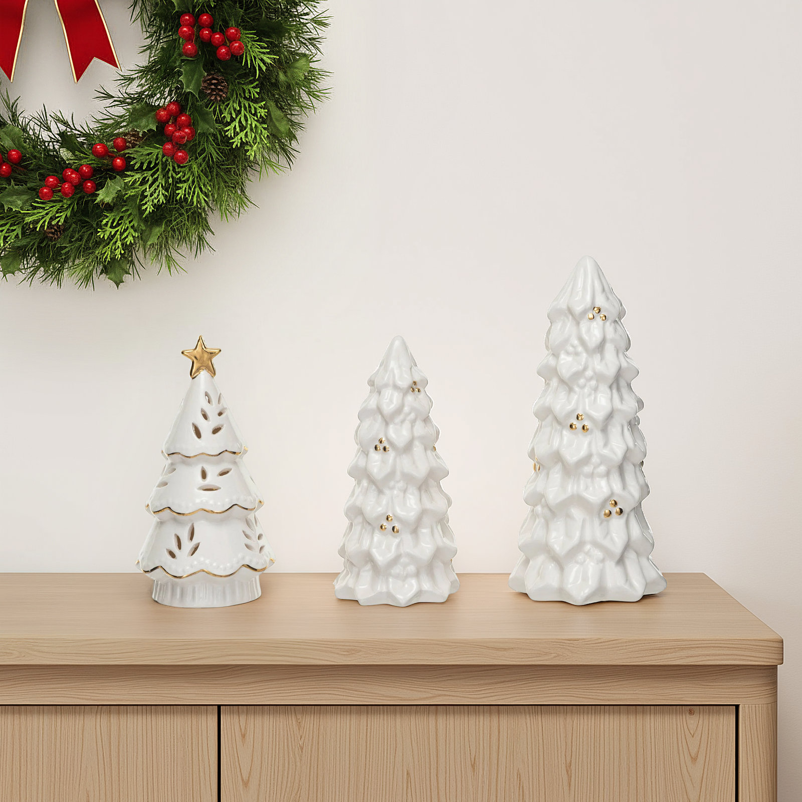 Stoneware Christmas Trees With Electroplating And LED