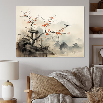 «Asian Art Sumi Bird Serenity XIX», reproduction d'art sur toile