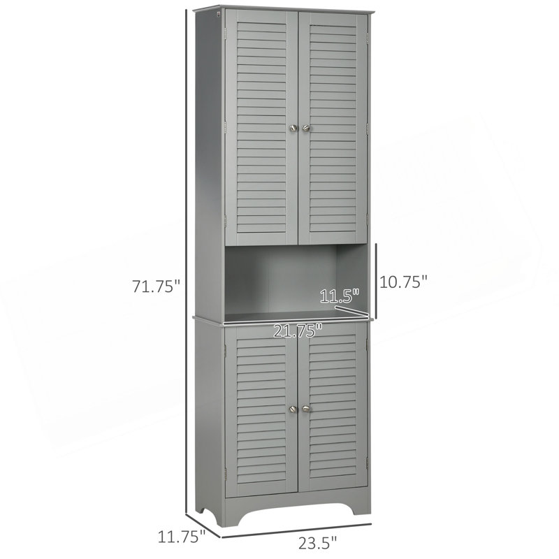 Armoire de salle de bain, grande armoire de rangement étroite avec portes et tablette réglable