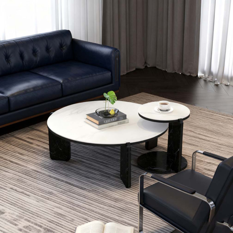 Modern Coffee Table with End Table Set, White/Black