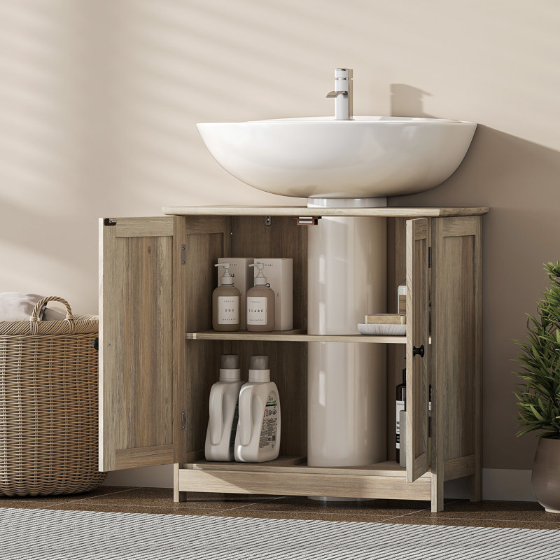 Armoire de meuble-lavabo en chêne gris patiné patiné - Design contemporain pour lavabos sur pied ou à côté