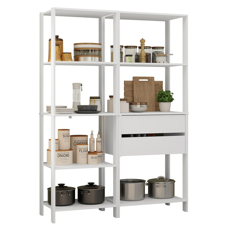  Armoire de rangement pour garde-manger avec 2 tiroirs et tablettes ouvertes L 51 po, Blanc