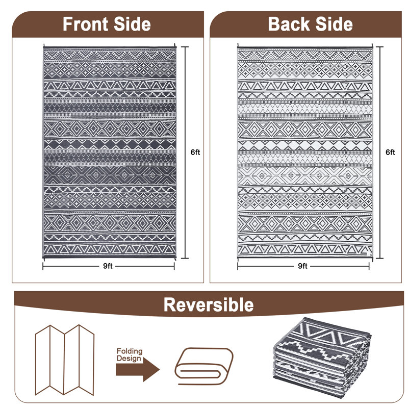Boho Outdoor Mats Plastic Straw Rug Waterproof Vintage Washable Outdoor Rug for Garden Backyard Picnic Camping RV Deck Beach Trailer