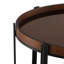 Chariot-bar ovale en noyer foncé à 2 tablettes avec structure en métal noir et verre trempé brun