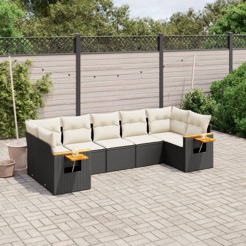 Vidaxl Garden Sofa Set, Cream Cushion/Black Frame