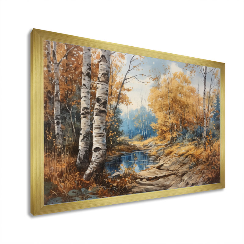 «Ryane Forest And Pond Tranquility I», reproduction sur toile, H 16 po x l 32 po x P 1 po, Encadrement doré
