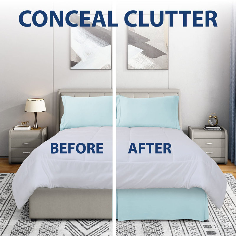 Jupe de lit en microfibre ultra douce - ajustement facile avec une chute sur mesure de 14 po - qualité hôtelière, résistante au rétrécissement et à la décoloration - couvre-lit (bleu clair)