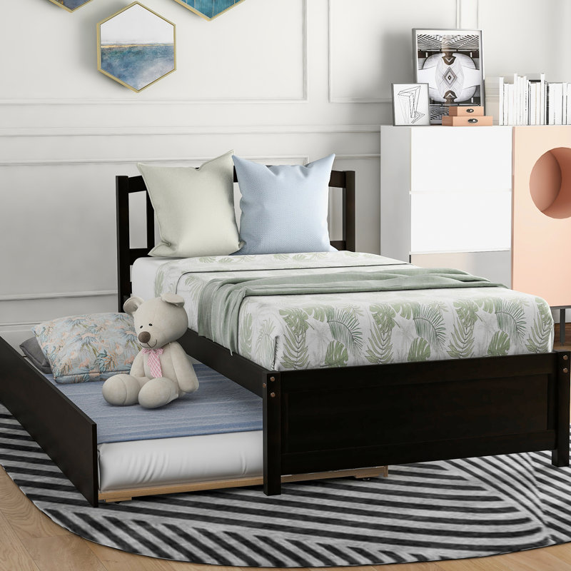 Lit plateforme simple en bois massif avec lit gigogne - Maximisez la fonctionnalité de votre chambre à coucher, Espresso