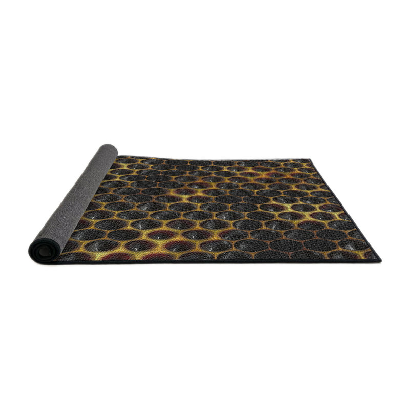 Laine tissé à la machine et polyester noir/jaune Tapis décoratif, Rond 3 pi