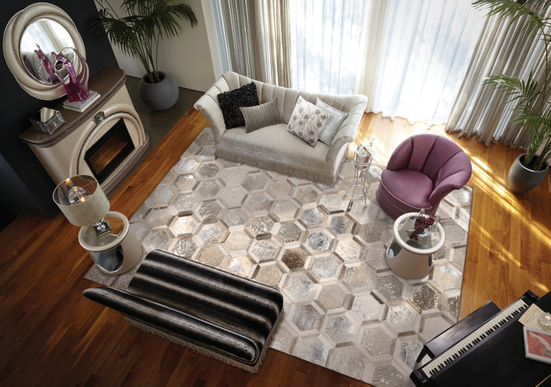 City Chic Hand Woven Geometric Area Rug, Silver/Beige/Gold, Rectangle 5'3" x 7'5"
