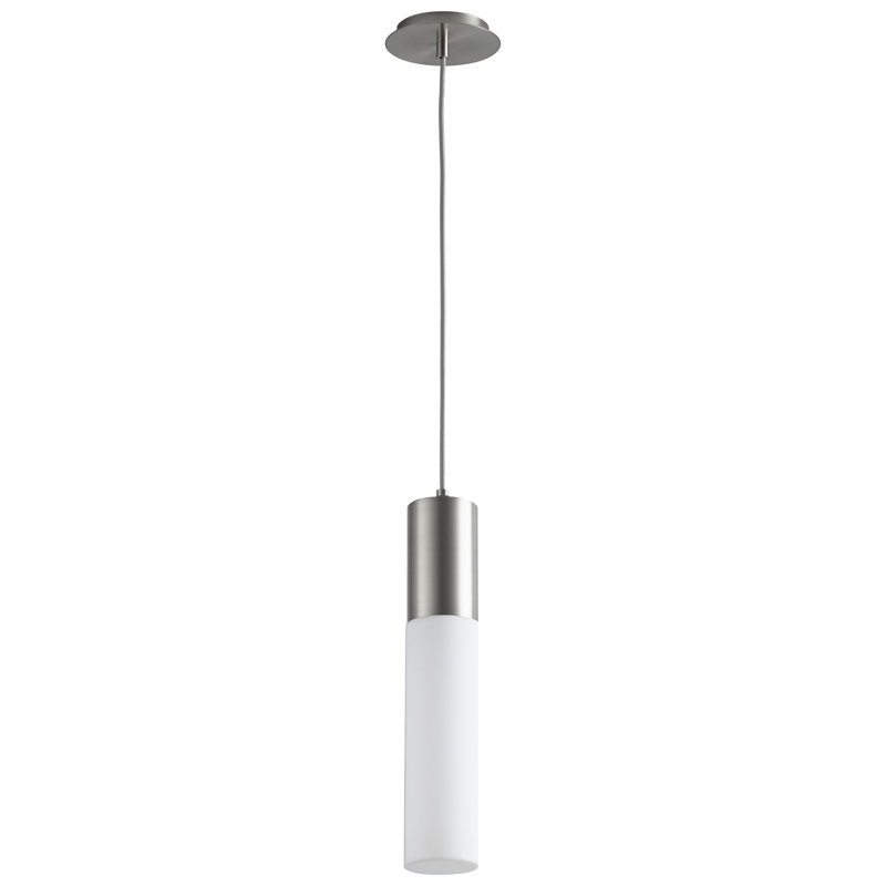 Gathard 1 - Light LED Single Pendant, Satin Nickel, 18" H x 3.5" W x 3.5" D, Matte White